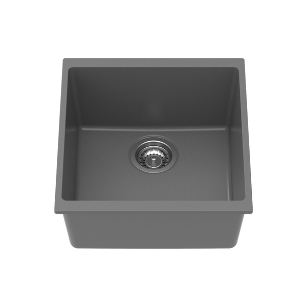 Carysil Quartz Dolce UK Series Single Bowl Kitchen Sink, Real Stone Finish, 304 Stainless Steel Coupling, Kitchen Sink with Sloping Drain, Noise Reduction Design, 17x18x8 inches, Whisper Grey