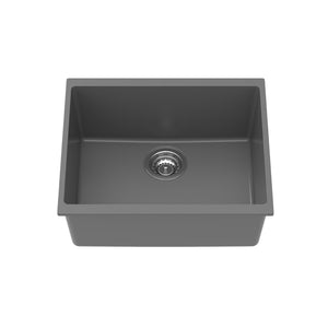 Carysil Quartz Dolce UK Series Single Bowl Kitchen Sink, Real Stone Finish, 304 Stainless Steel Coupling, Kitchen Sink with Sloping Drain, Noise Reduction Design, 21x18x8 inches, Whisper Grey