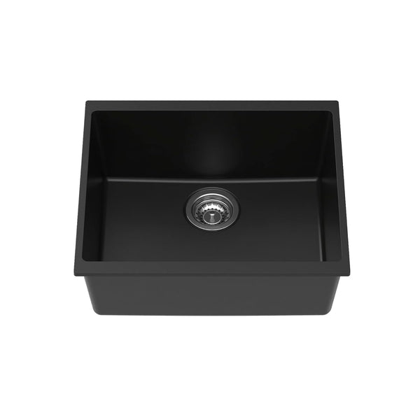 Carysil Quartz Dolce UK Series Single Bowl Kitchen Sink, Real Stone Finish, 304 Stainless Steel Coupling, Kitchen Sink with Sloping Drain, Noise Reduction Design, 21x18x8 inches, Pearl Black