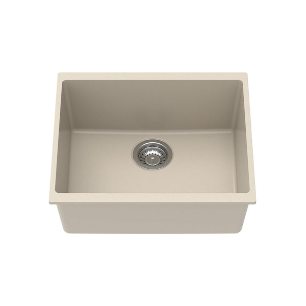 Carysil Quartz Dolce UK Series Single Bowl Kitchen Sink, Real Stone Finish, 304 Stainless Steel Coupling, Kitchen Sink with Sloping Drain, Noise Reduction Design, 21x18x8 inches, Cream