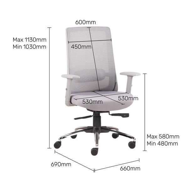 Aristo Focus - Fabric Ergonomic Chair in Light Grey