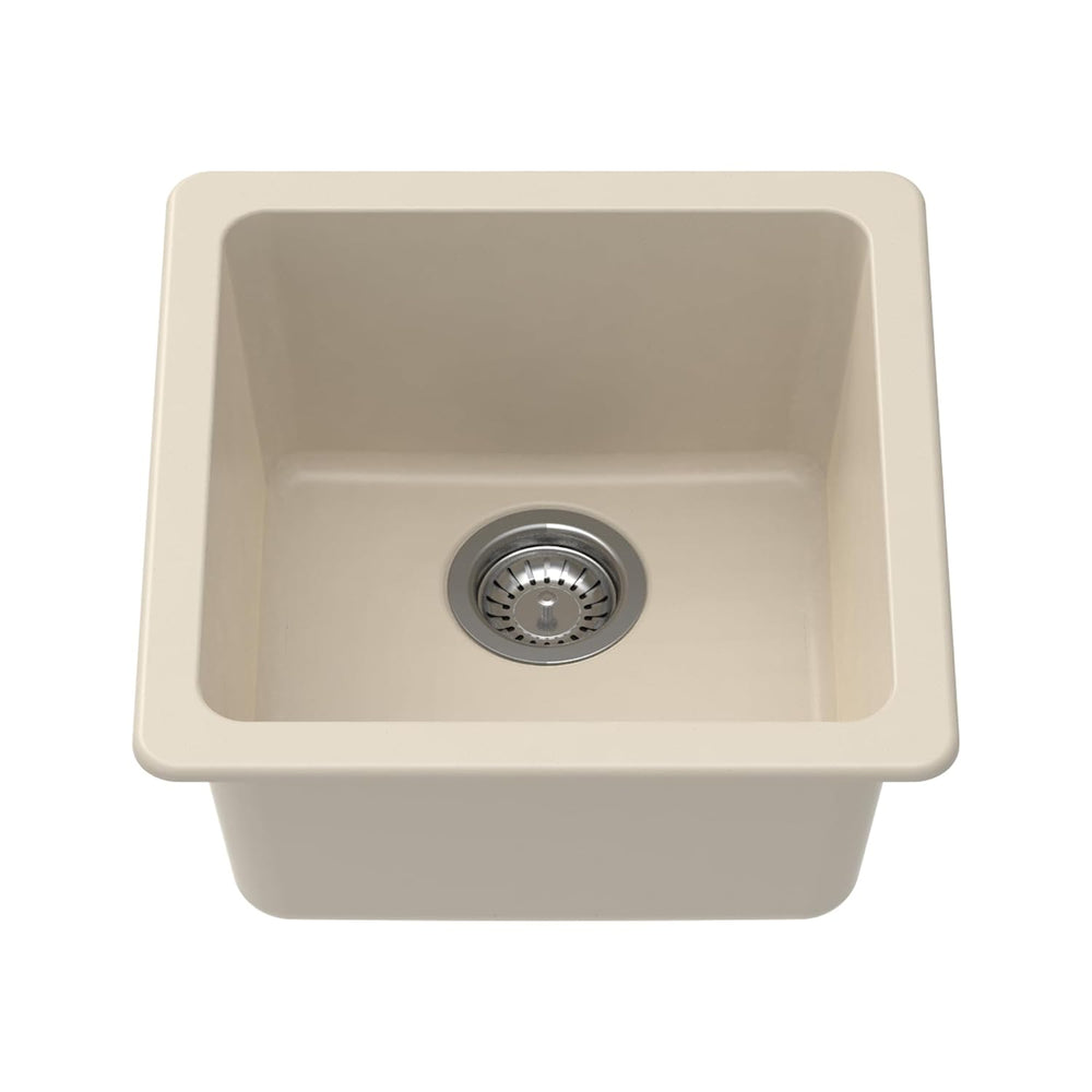 Carysil Quartz Neo Salsa Single Bowl Kitchen Sink, Real Stone Finish, 304 Stainless Steel Coupling, Kitchen Sink with Sloping Drain, Noise Reduction Design, 17x17x8 inches, Cream