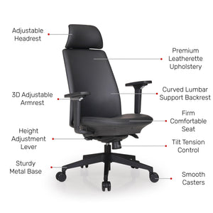 Elentra Ace - Leatherette Signature Chair in Grey (High Back)