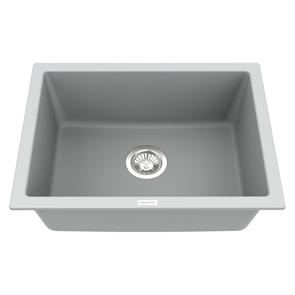 Carysil Quartz Titanium Max Plus Series Single Bowl Kitchen Sink, Real Stone Finish, 304 Stainless Steel Coupling, Kitchen Sink with Sloping Drain, Noise Reduction Design, 24x18x8 inches, Croma