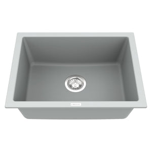 Carysil Quartz Titanium Max Plus Series Single Bowl Kitchen Sink, Real Stone Finish, 304 Stainless Steel Coupling, Kitchen Sink with Sloping Drain, Noise Reduction Design, 24x18x8 inches, Croma