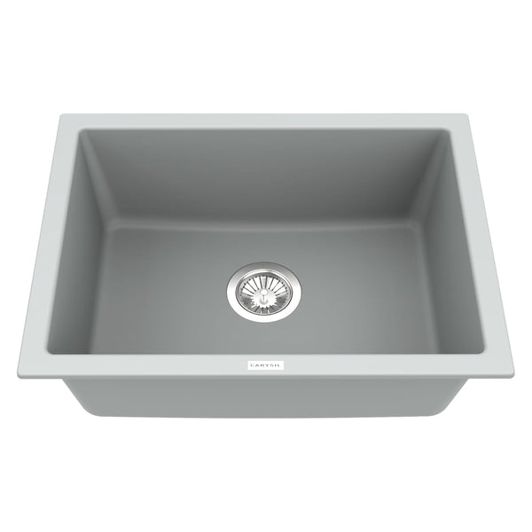 Carysil Quartz Titanium Max Plus Series Single Bowl Kitchen Sink, Real Stone Finish, 304 Stainless Steel Coupling, Kitchen Sink with Sloping Drain, Noise Reduction Design, 24x18x8 inches, Croma