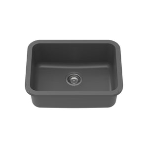 Carysil Quartz Q 320 Grande Single Bowl Kitchen Sink, Real Stone Finish, 304 Stainless Steel Coupling, Kitchen Sink with Sloping Drain, Noise Reduction Design, 24x18x8 inches, Basalt Grey