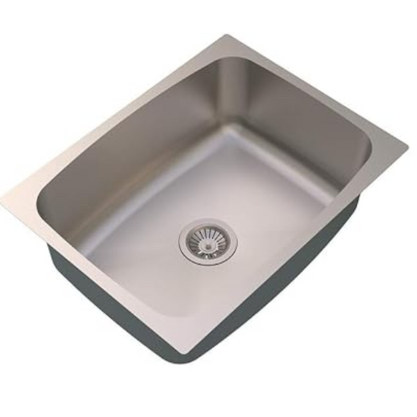 Carysil Elegance Series Single Bowl Kitchen Sink, Stainless Steel Kitchen Sink, 304 Stainless Steel Coupling, Noise Reduction Design, Deep Bowl with Sloping Drain, 24x18x8 inches, Matt Finish