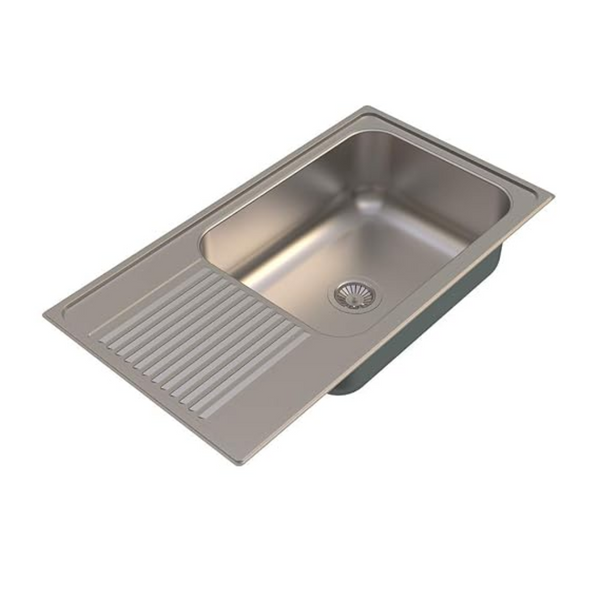 Carysil Vogue Series Single Bowl Kitchen Sink with Drain Board, Stainless Steel Kitchen Sink, 304 Stainless Steel Coupling, Easy to Clean, Deep Bowl with Sloping Drain, 36x20x8 inches, Matt Finish