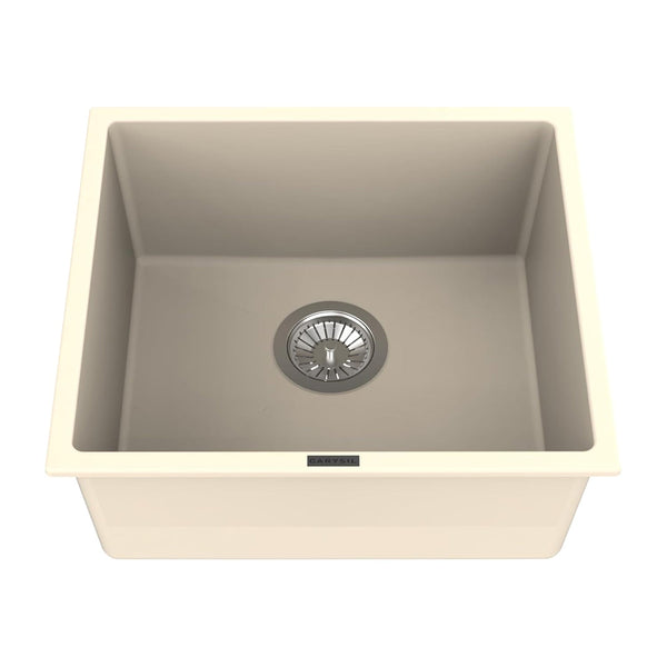 Carysil Quartz Titanium Pro Series Single Bowl Kitchen Sink, Real Stone Finish, 304 Stainless Steel Coupling, Kitchen Sink with Sloping Drain, Noise Reduction Design, 18x16x8 inches, Champagne