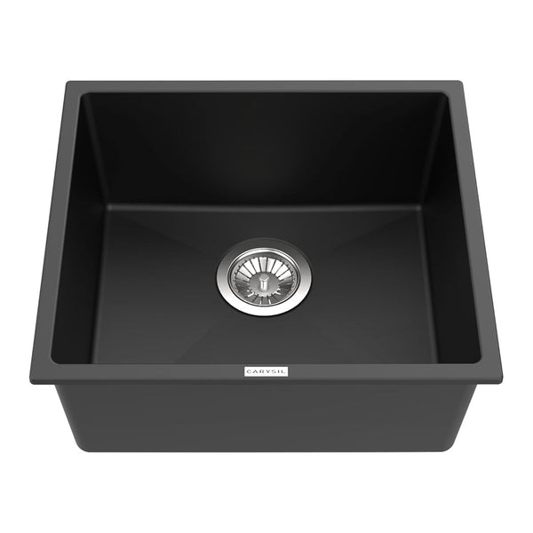 Carysil Quartz Titanium Pro Series Single Bowl Kitchen Sink, Real Stone Finish, 304 Stainless Steel Coupling, Kitchen Sink with Sloping Drain, Noise Reduction Design, 18x16x8 inches, Nera