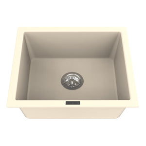 Carysil Quartz Titanium Max Series Single Bowl Kitchen Sink, Real Stone Finish, 304 Stainless Steel Coupling, Kitchen Sink with Sloping Drain, Noise Reduction Design, 21x18x8 inches, Champagne