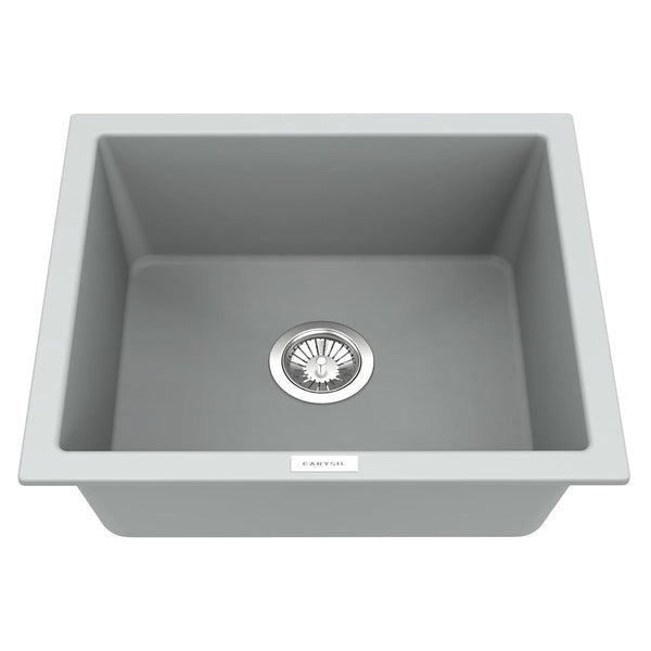 Carysil Quartz Titanium Max Series Single Bowl Kitchen Sink, Real Stone Finish, 304 Stainless Steel Coupling, Kitchen Sink with Sloping Drain, Noise Reduction Design, 21x18x8 inches, Croma