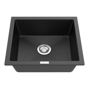 Carysil Quartz Titanium Max Series Single Bowl Kitchen Sink, Real Stone Finish, 304 Stainless Steel Coupling, Kitchen Sink with Sloping Drain, Noise Reduction Design, 21x18x8 inches, Nera