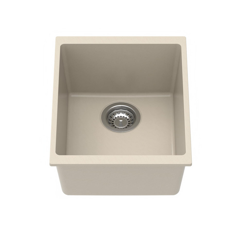 Carysil Quartz Dolce UK Series Single Bowl Kitchen Sink, Real Stone Finish, 304 Stainless Steel Coupling, Kitchen Sink with Sloping Drain, Noise Reduction Design, 15x18x8 inches, Cream