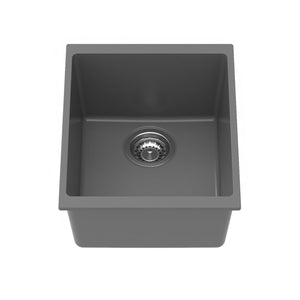 Carysil Quartz Dolce UK Series Single Bowl Kitchen Sink, Real Stone Finish, 304 Stainless Steel Coupling, Kitchen Sink with Sloping Drain, Noise Reduction Design, 15x18x8 inches, Whisper Grey